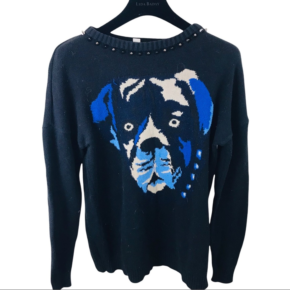 Dog Face Boxer Sweater Studded Collar Small Black Dogcore